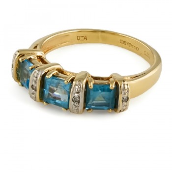 9ct gold Blue Topaz / Diamond half eternity Ring size K